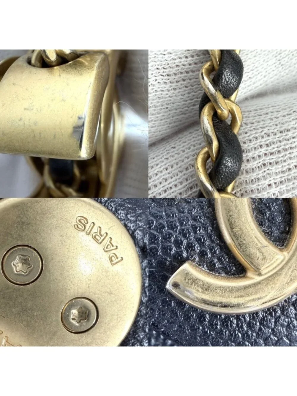 Chanel Shoulder Bag 25 Medium Chain CC Logo Grained Calfskin Black Gold